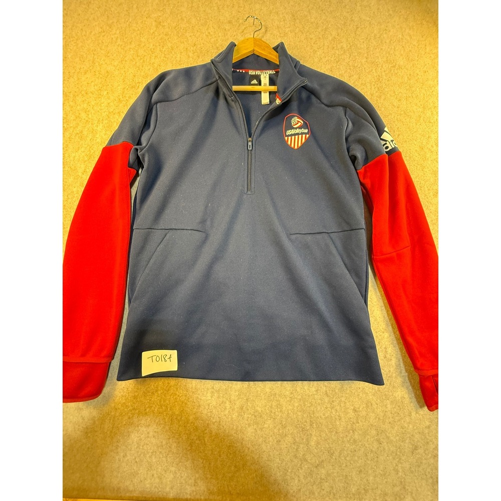 Adidas USA Volleyball Quarter Zip Pullover Mens Medium Navy Blue Red Fleece
